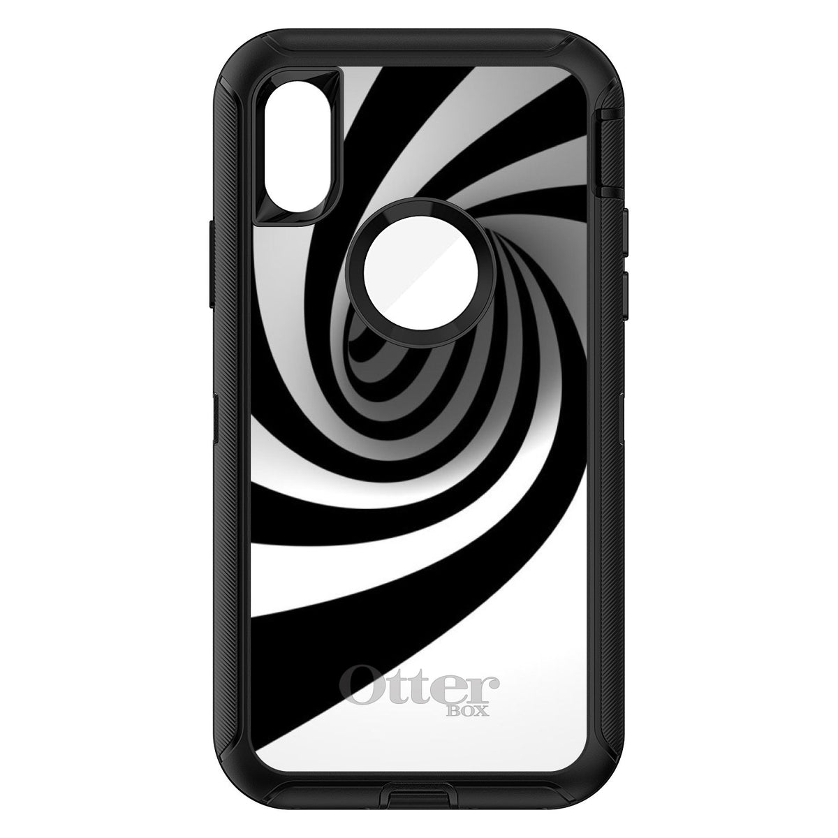Black White Swirl Vortex Geometric OtterBox Defender Case for iPhone & Galaxy, view 3