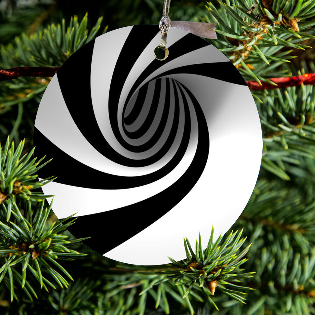 Black White Swirl Vortex Geometric Ceramic Ornament, view 2