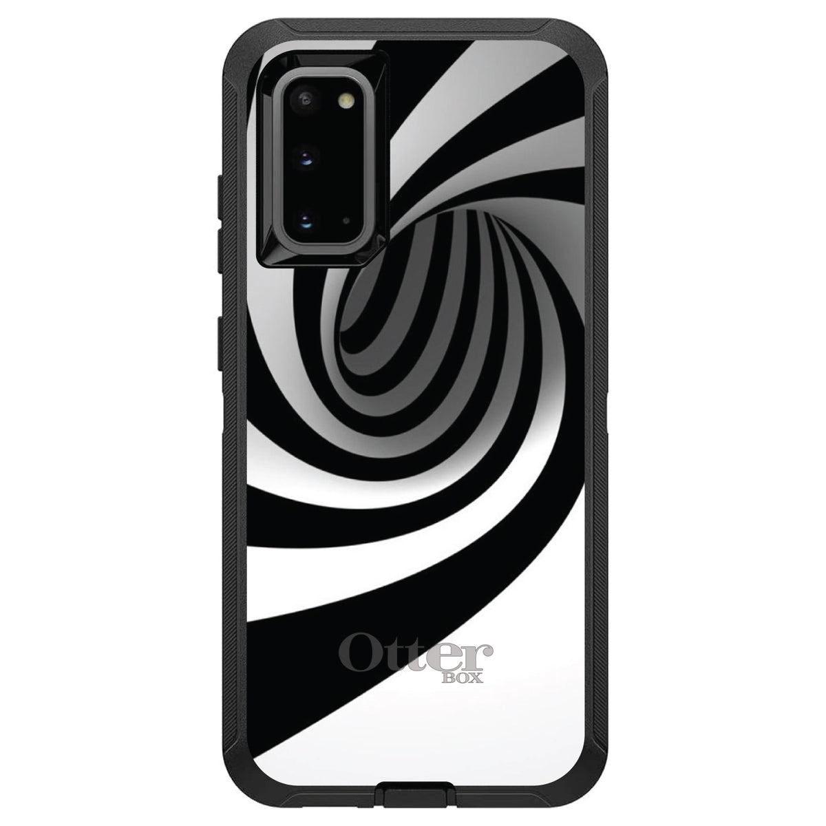 Black White Swirl Vortex Geometric OtterBox Defender Case for iPhone & Galaxy, view 5