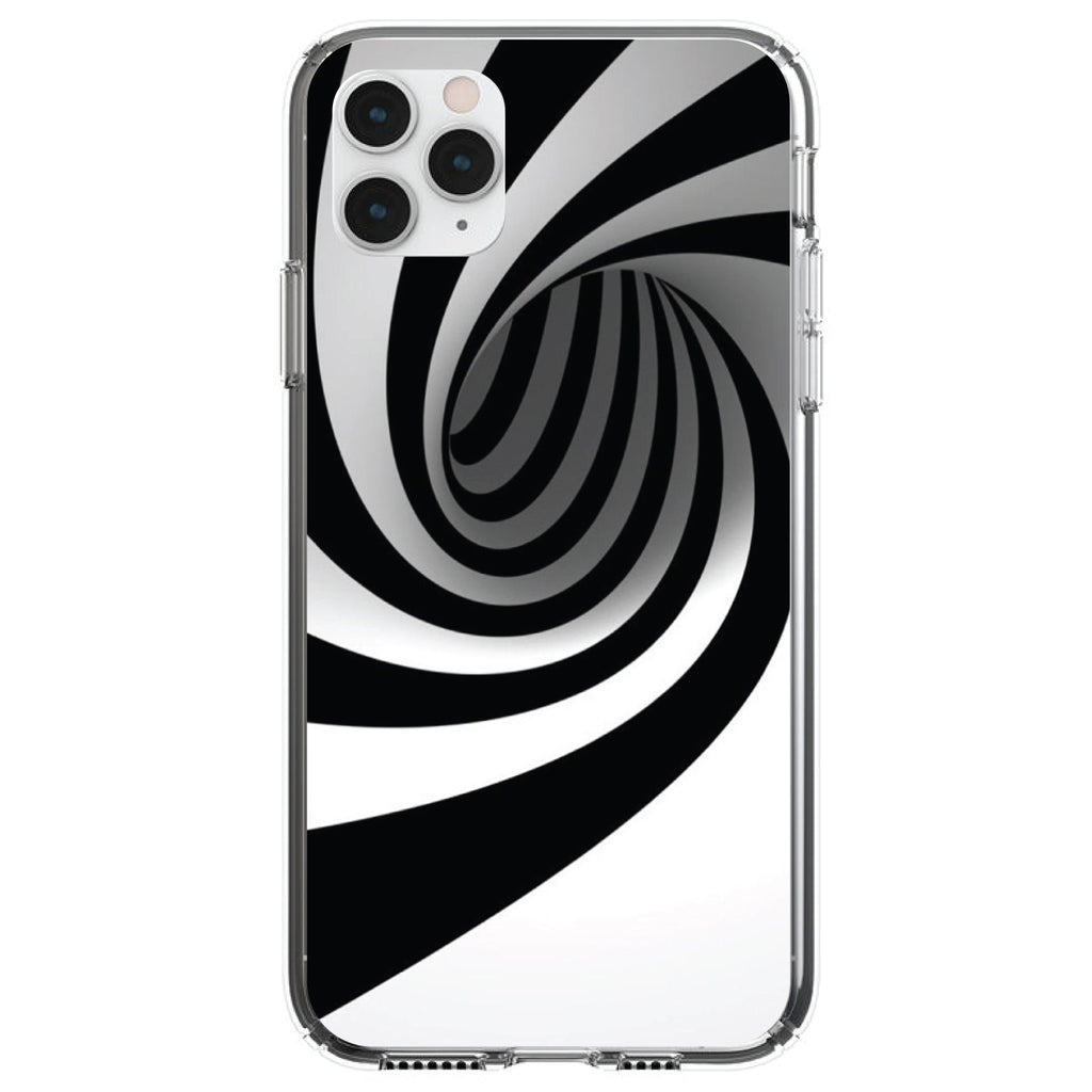 Black White Swirl Vortex Geometric Clear Shockproof iPhone Case