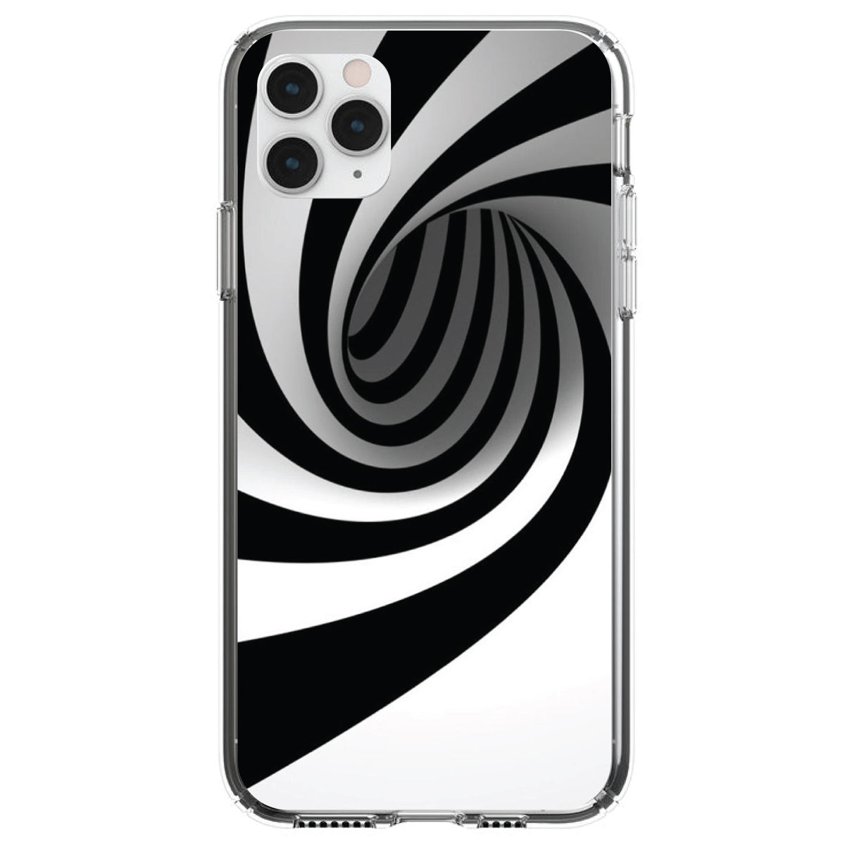 Black White Swirl Vortex Geometric Clear Shockproof iPhone Case