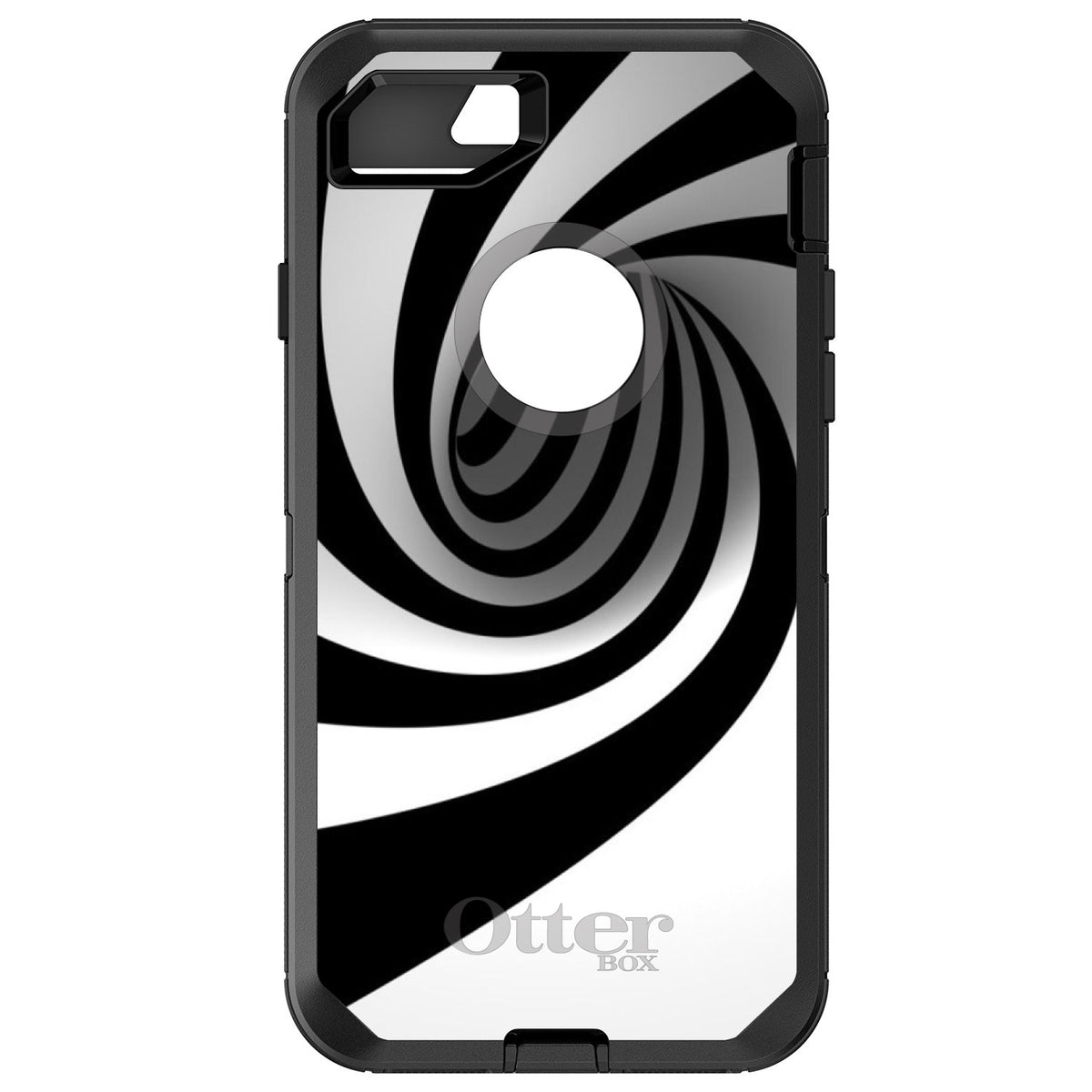 Black White Swirl Vortex Geometric OtterBox Defender Case for iPhone & Galaxy