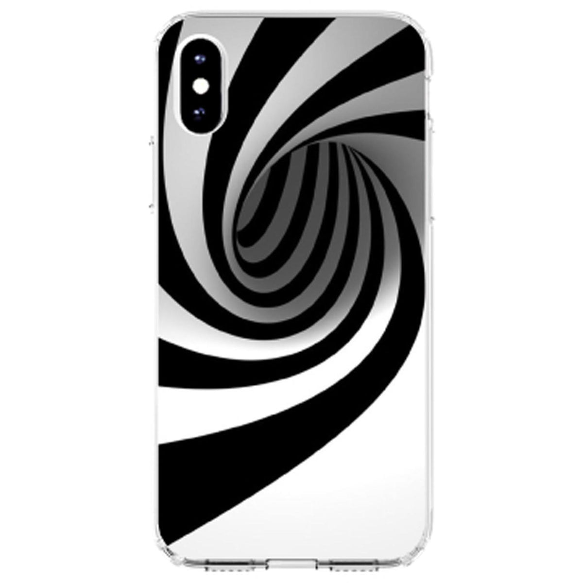 Black White Swirl Vortex Geometric Clear Shockproof iPhone Case, view 4