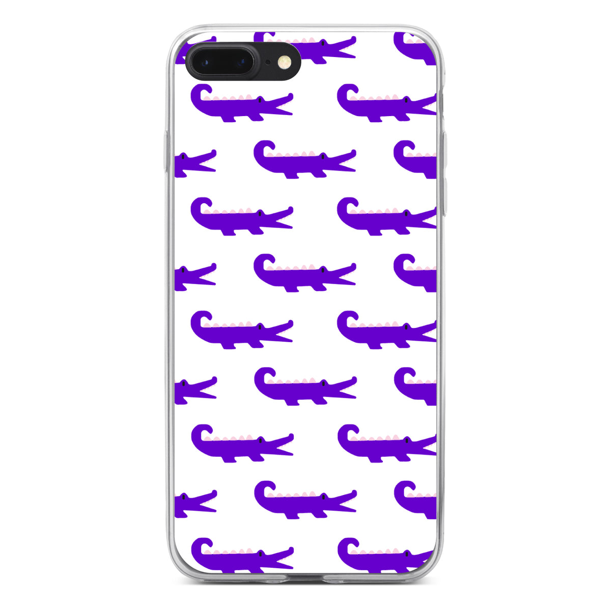 Purple White Alligators Clear Shockproof iPhone Case, view 6