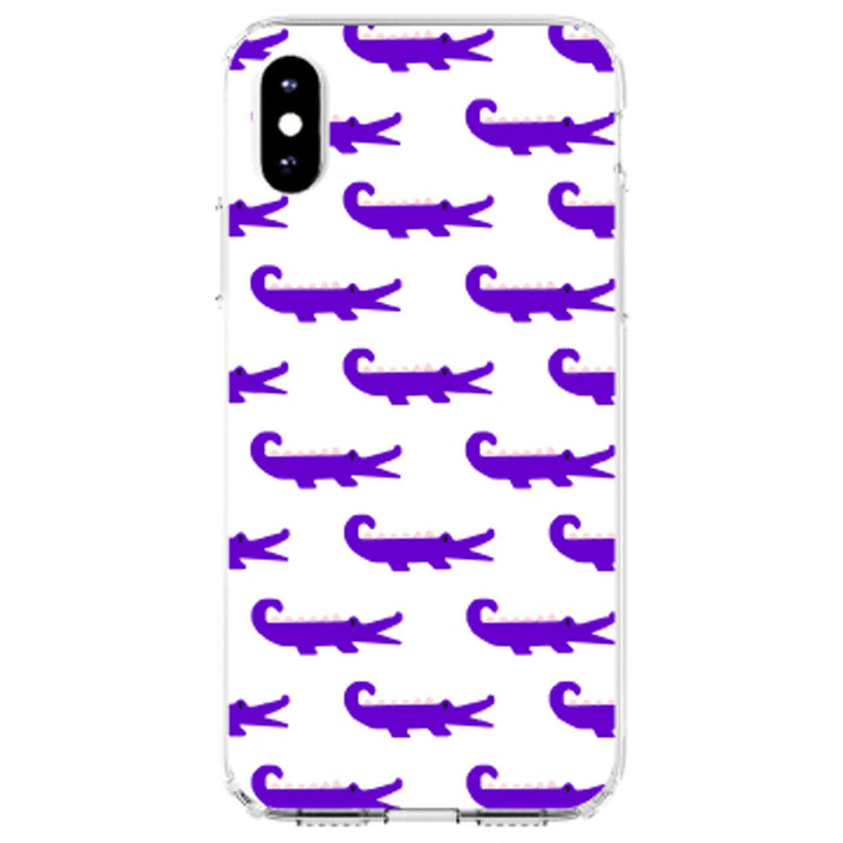 Purple White Alligators Clear Shockproof iPhone Case, view 3