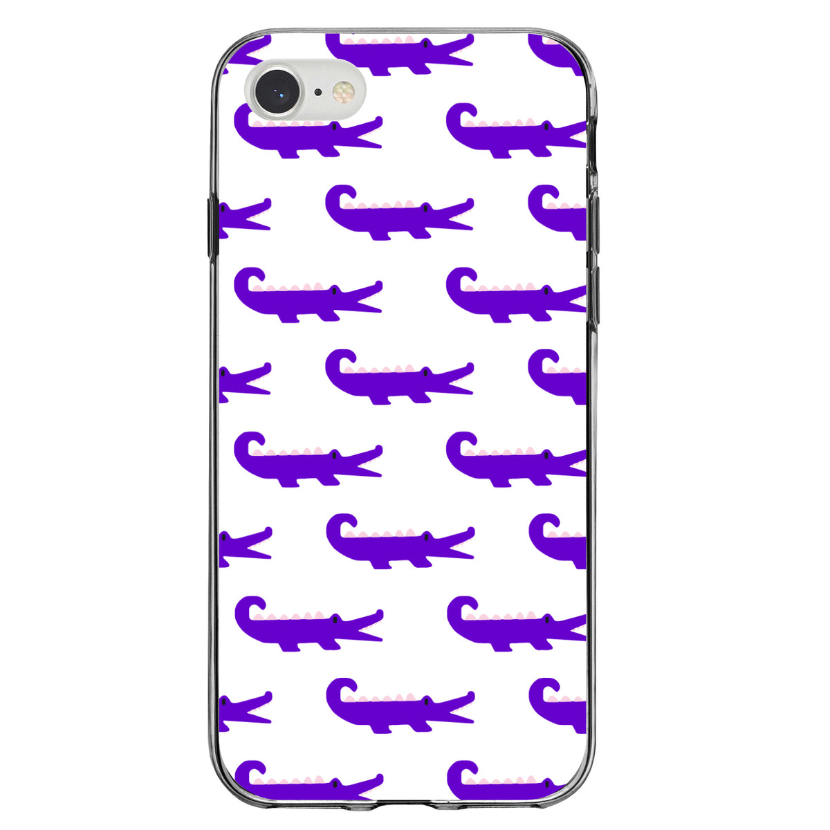 Purple White Alligators Clear Shockproof iPhone Case, view 5