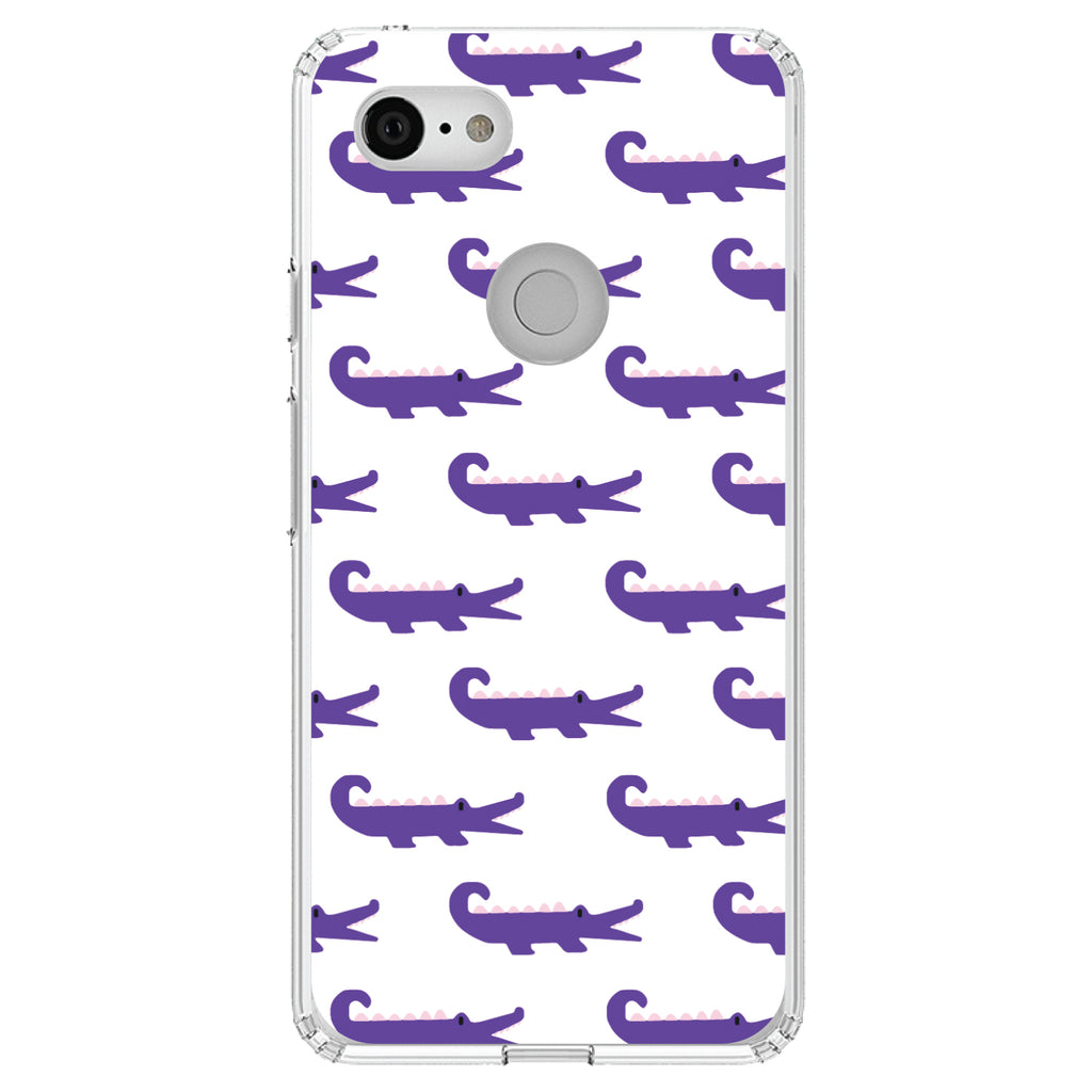 Purple White Alligators Clear Shockproof iPhone Case, view 21