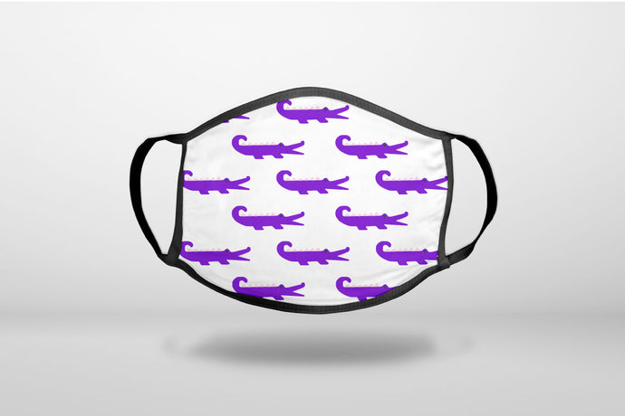 Purple White Alligators - 3-Ply Reusable Soft Face Mask Covering, Unisex, Cotton Inner Layer
