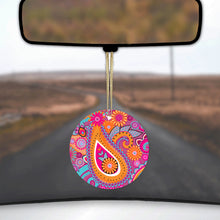 DistinctInk® Hanging Ceramic Christmas Tree Ornament with Gold String - Great Gift / Present - 2 3/4 inch Diameter - Pink Blue Orange Paisley