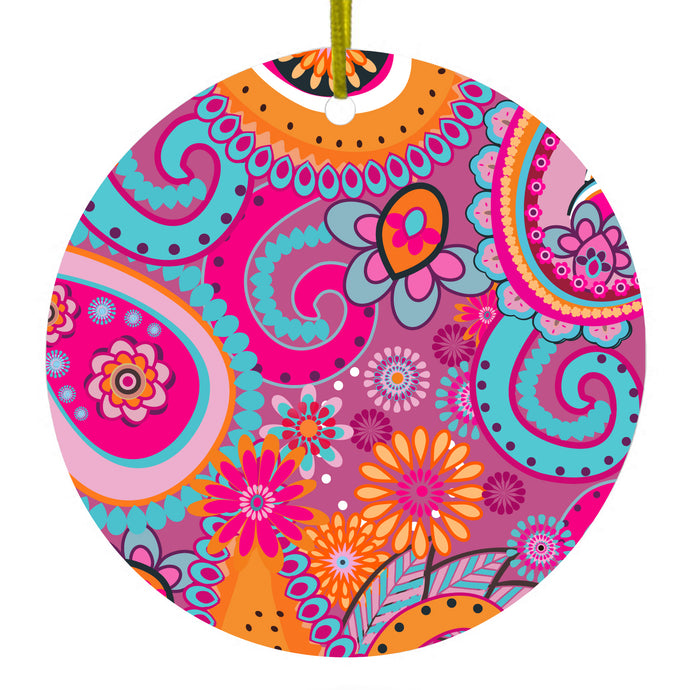 Pink Blue Orange Paisley Ceramic Ornament