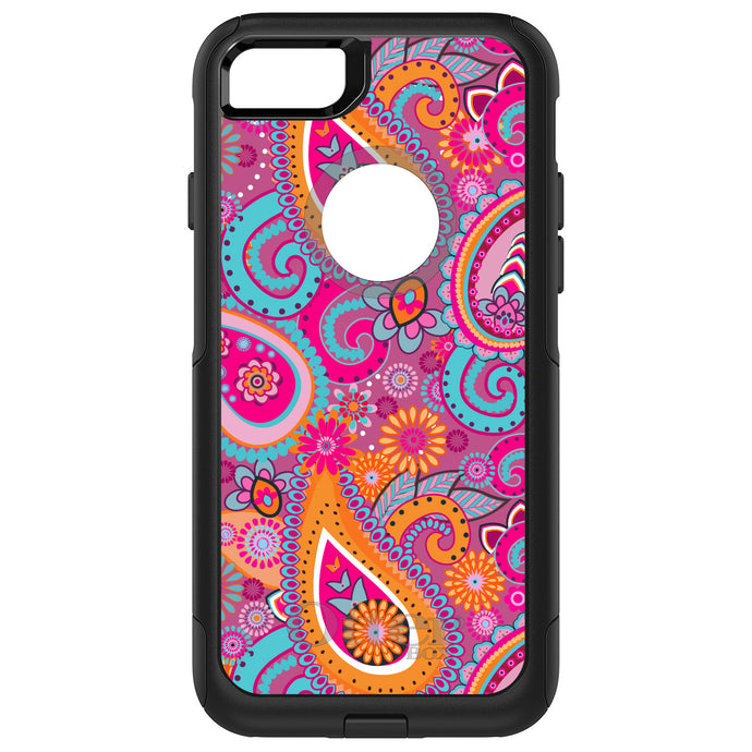 DistinctInk OtterBox Commuter Series Case for Apple iPhone or Samsung Galaxy - Pink Blue Orange Paisley