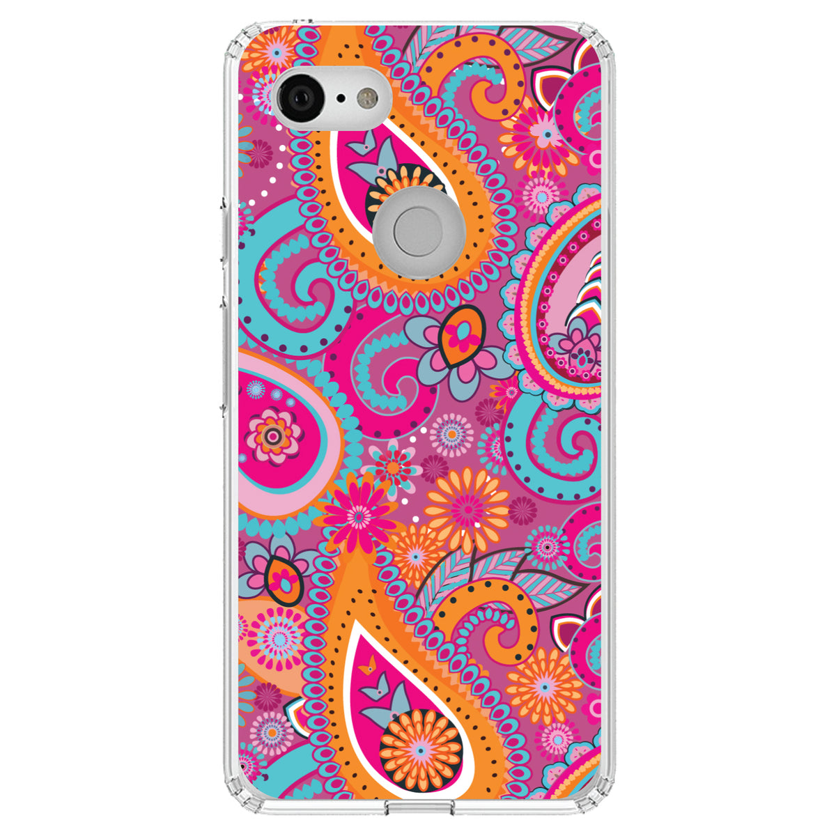 Pink Blue Orange Paisley Clear Shockproof iPhone Case, view 22