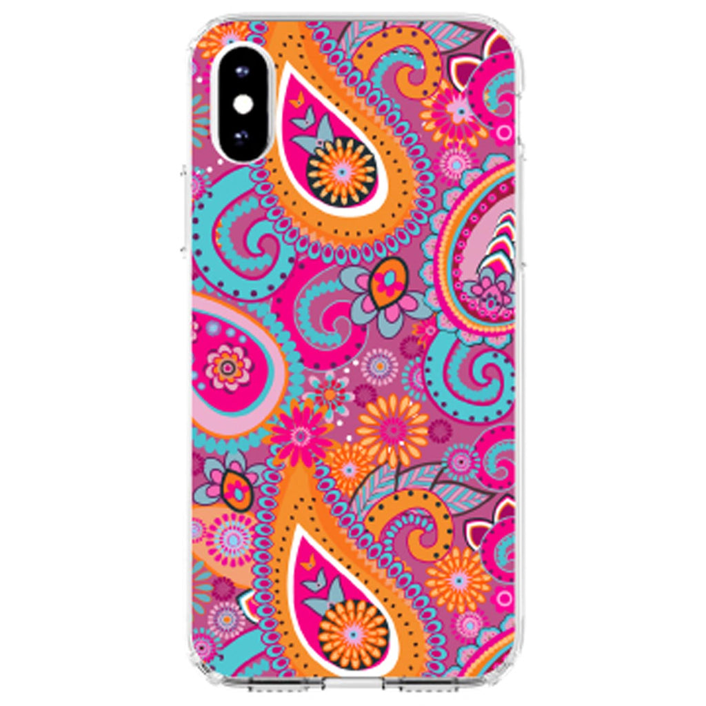 Pink Blue Orange Paisley Clear Shockproof iPhone Case, view 4