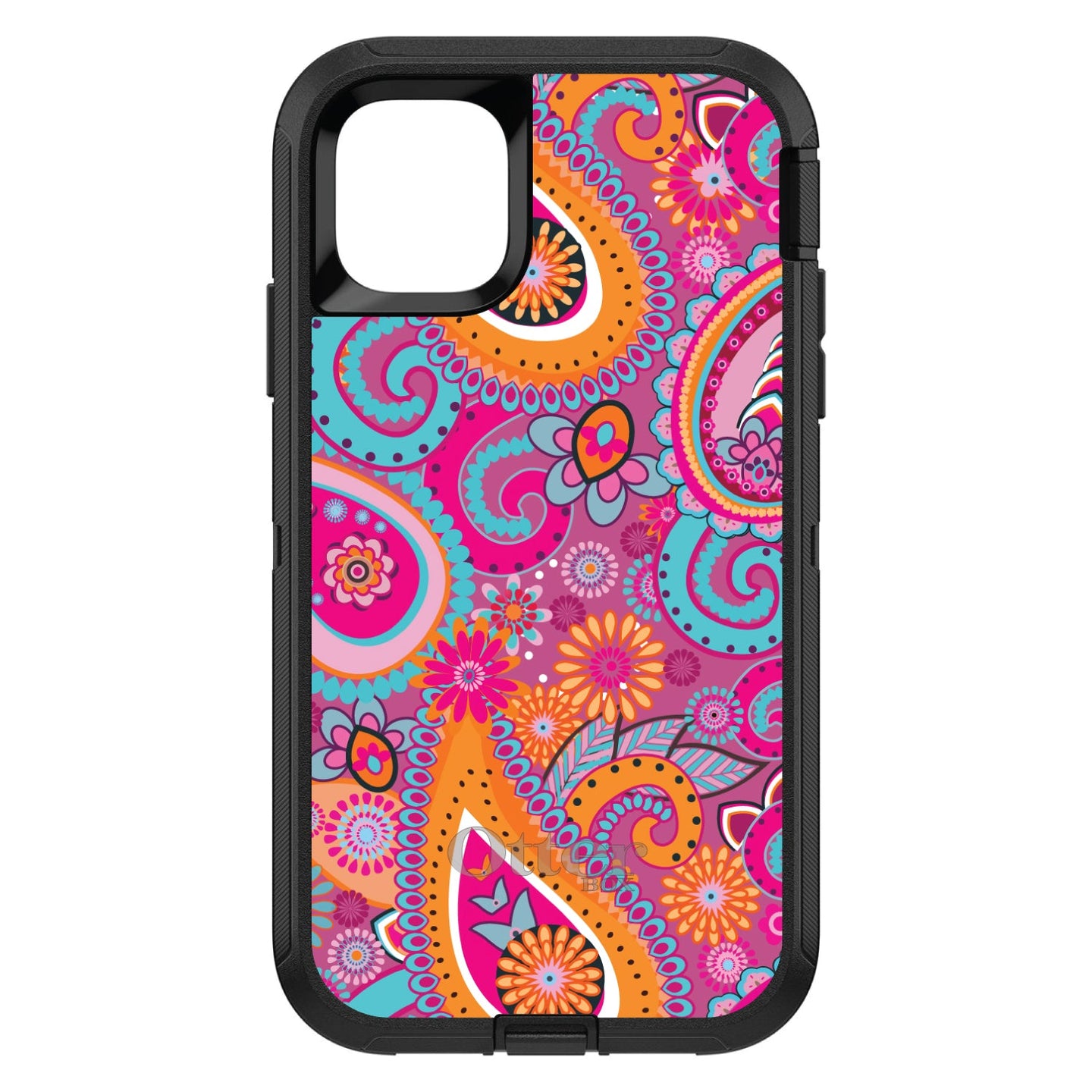 DistinctInk™ OtterBox Defender Series Case for Apple iPhone / Samsung Galaxy / Google Pixel - Pink Blue Orange Paisley