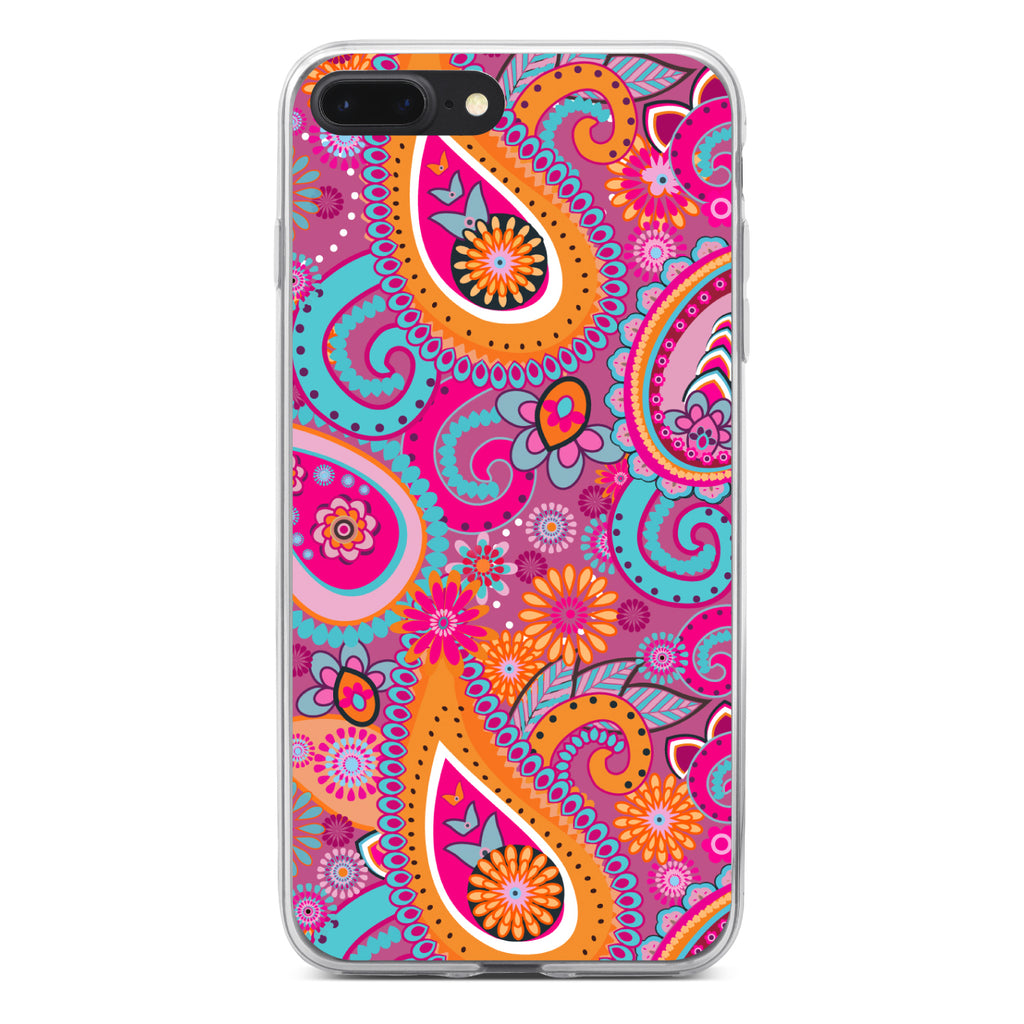 Pink Blue Orange Paisley Clear Shockproof iPhone Case, view 6