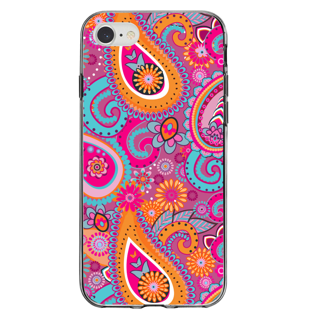 Pink Blue Orange Paisley Clear Shockproof iPhone Case, view 5