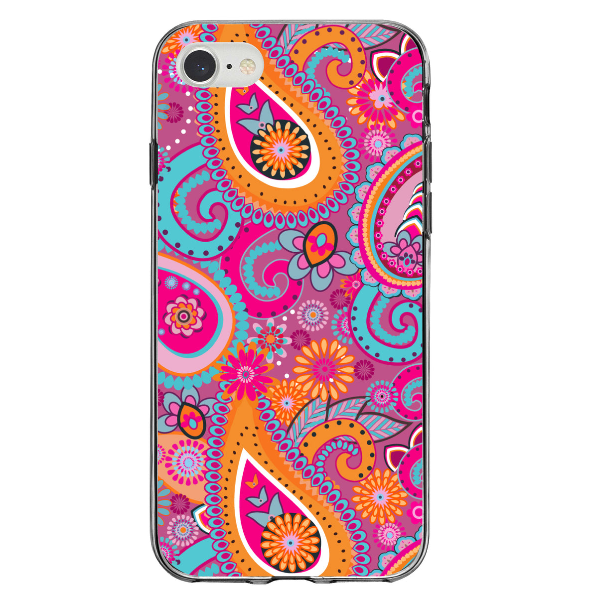 Pink Blue Orange Paisley Clear Shockproof iPhone Case, view 5
