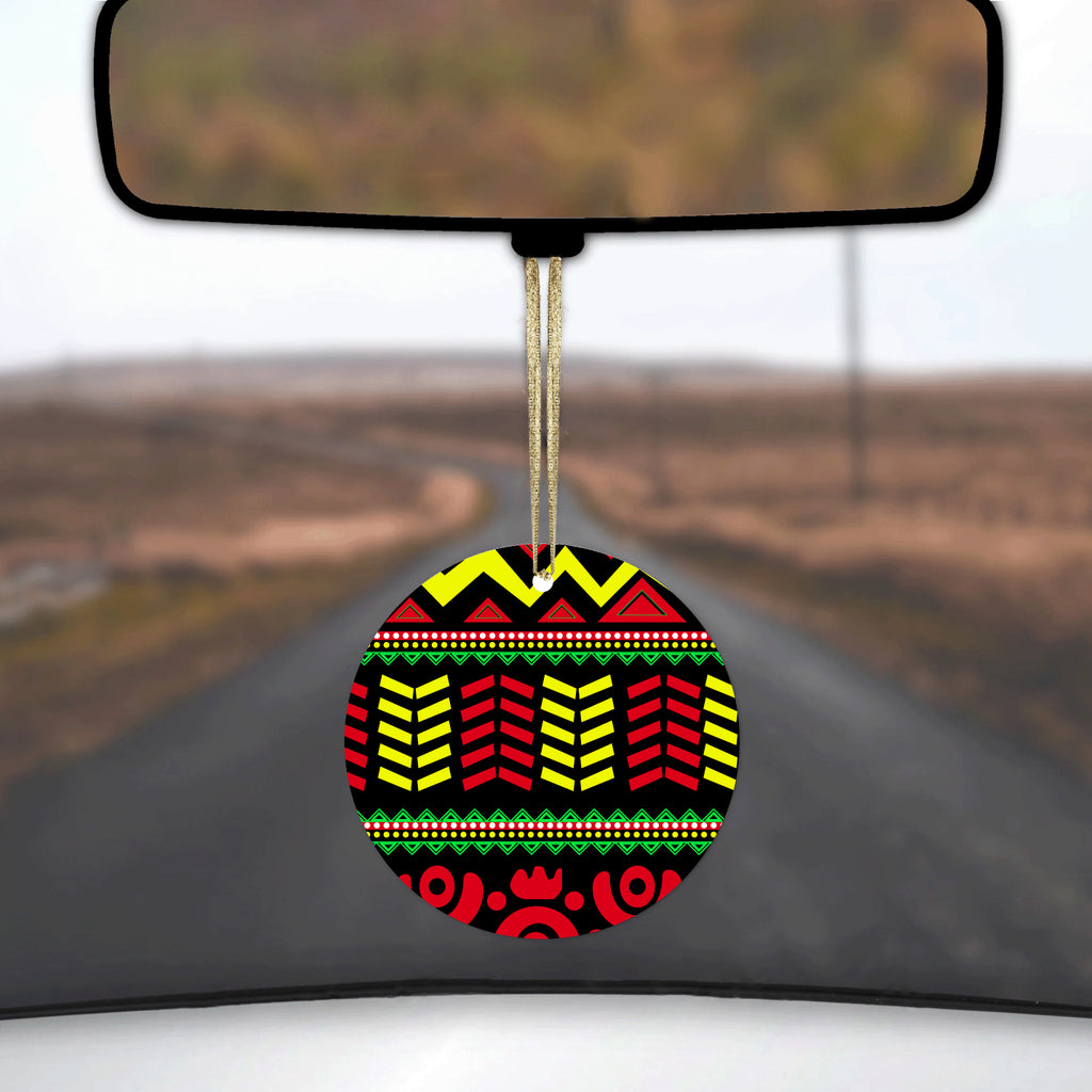 Black Yellow Red Aztec Tribal Ceramic Ornament, view 3