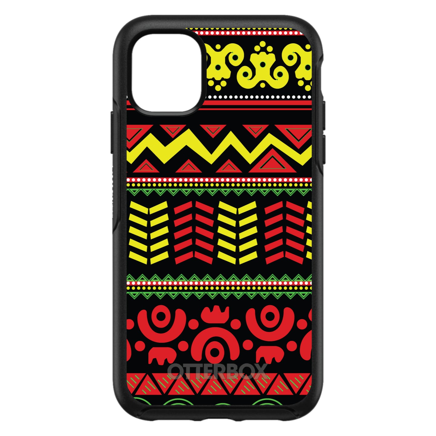 DistinctInk™ OtterBox Symmetry Series Case for Apple iPhone / Samsung Galaxy / Google Pixel - Black Yellow Red Aztec Tribal
