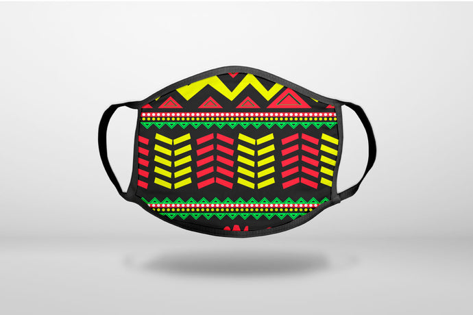 Black Yellow Red Aztec Tribal - 3-Ply Reusable Soft Face Mask Covering, Unisex, Cotton Inner Layer