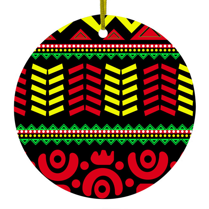 Black Yellow Red Aztec Tribal Ceramic Ornament