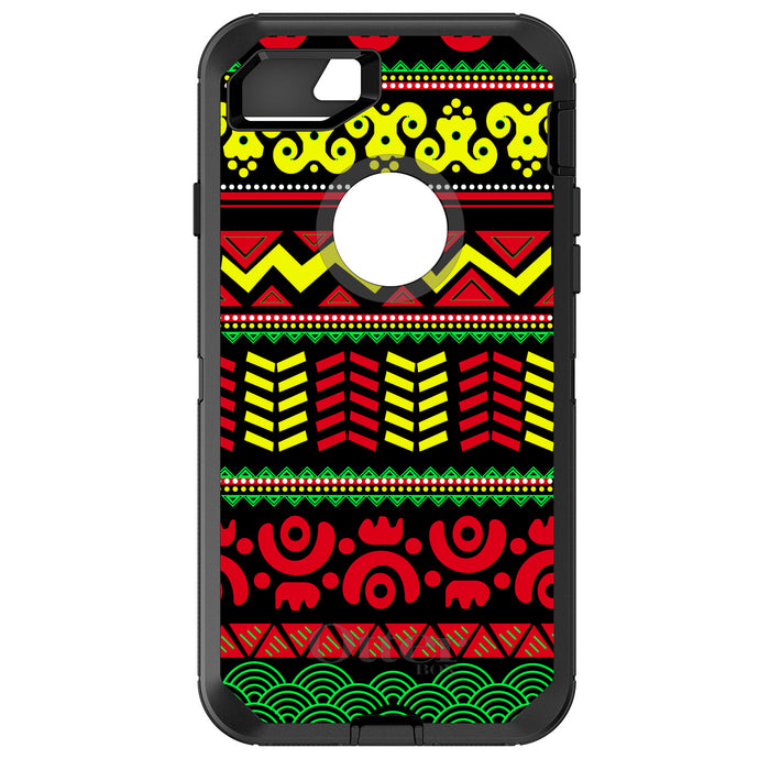DistinctInk™ OtterBox Defender Series Case for Apple iPhone / Samsung Galaxy / Google Pixel - Black Yellow Red Aztec Tribal