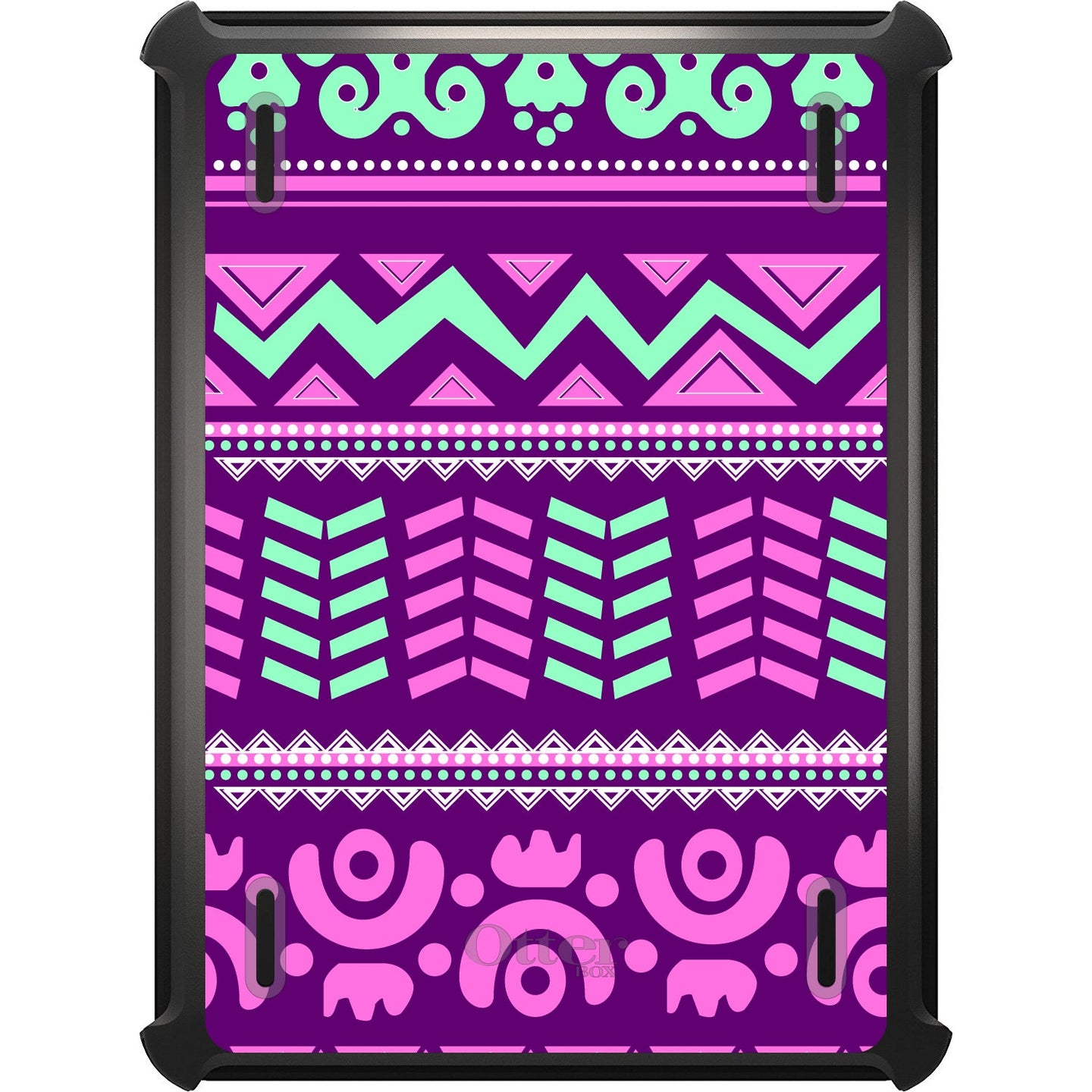 DistinctInk™ OtterBox Defender Series Case for Apple iPad / iPad Pro / iPad Air / iPad Mini - Pink Green Aztec Tribal