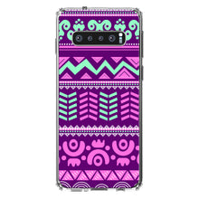 DistinctInk® Clear Shockproof Hybrid Case for Apple iPhone / Samsung Galaxy / Google Pixel - Pink Green Aztec Tribal