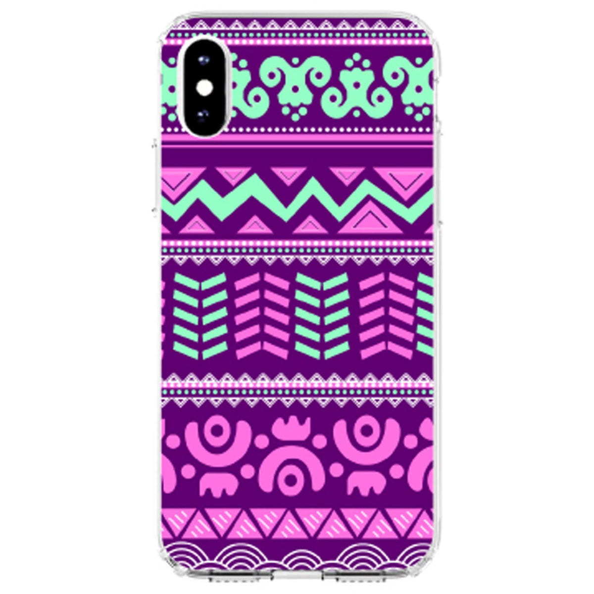 Pink Green Aztec Tribal Clear Shockproof iPhone Case, view 2