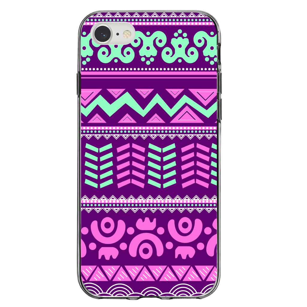 Pink Green Aztec Tribal Clear Shockproof iPhone Case, view 4