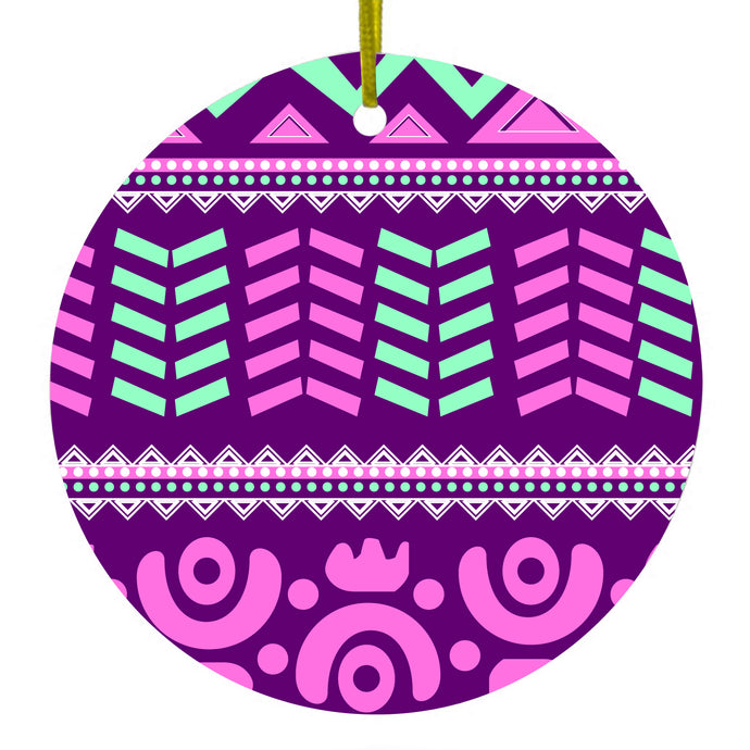 Pink Green Aztec Tribal Ceramic Ornament