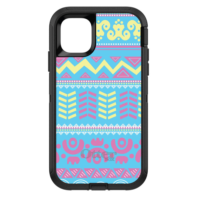 DistinctInk™ OtterBox Defender Series Case for Apple iPhone / Samsung Galaxy / Google Pixel - Yellow Pink Blue Aztec Tribal