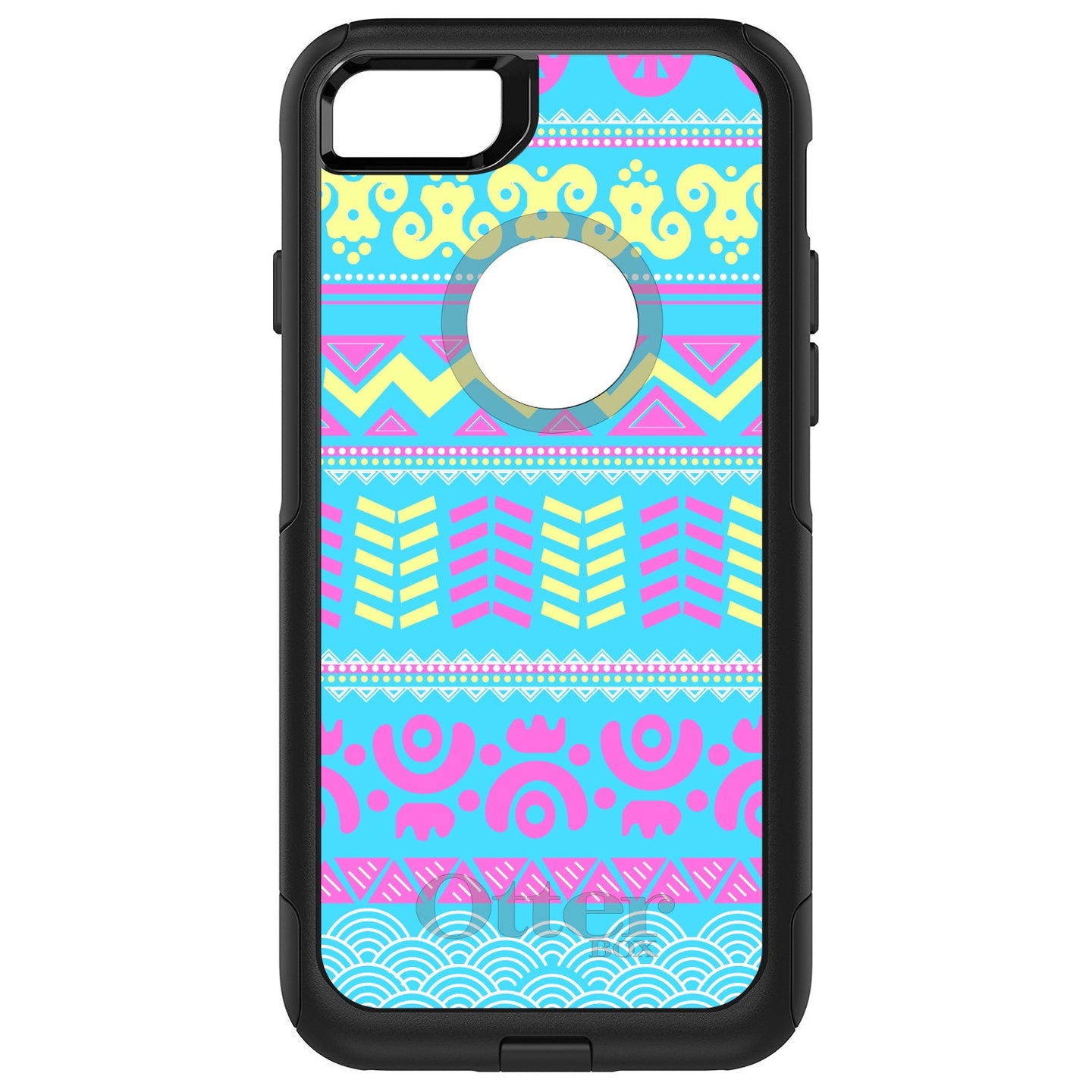 DistinctInk™ OtterBox Commuter Series Case for Apple iPhone or Samsung Galaxy - Yellow Pink Blue Aztec Tribal