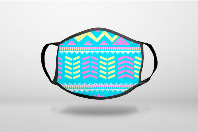 Yellow Pink Blue Aztec Tribal - 3-Ply Reusable Soft Face Mask Covering, Unisex, Cotton Inner Layer