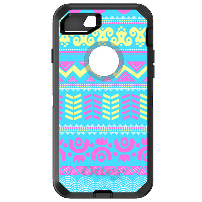 DistinctInk™ OtterBox Defender Series Case for Apple iPhone / Samsung Galaxy / Google Pixel - Yellow Pink Blue Aztec Tribal