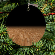 DistinctInk® Hanging Ceramic Christmas Tree Ornament with Gold String - Great Gift / Present - 2 3/4 inch Diameter - Basketball Court Floor