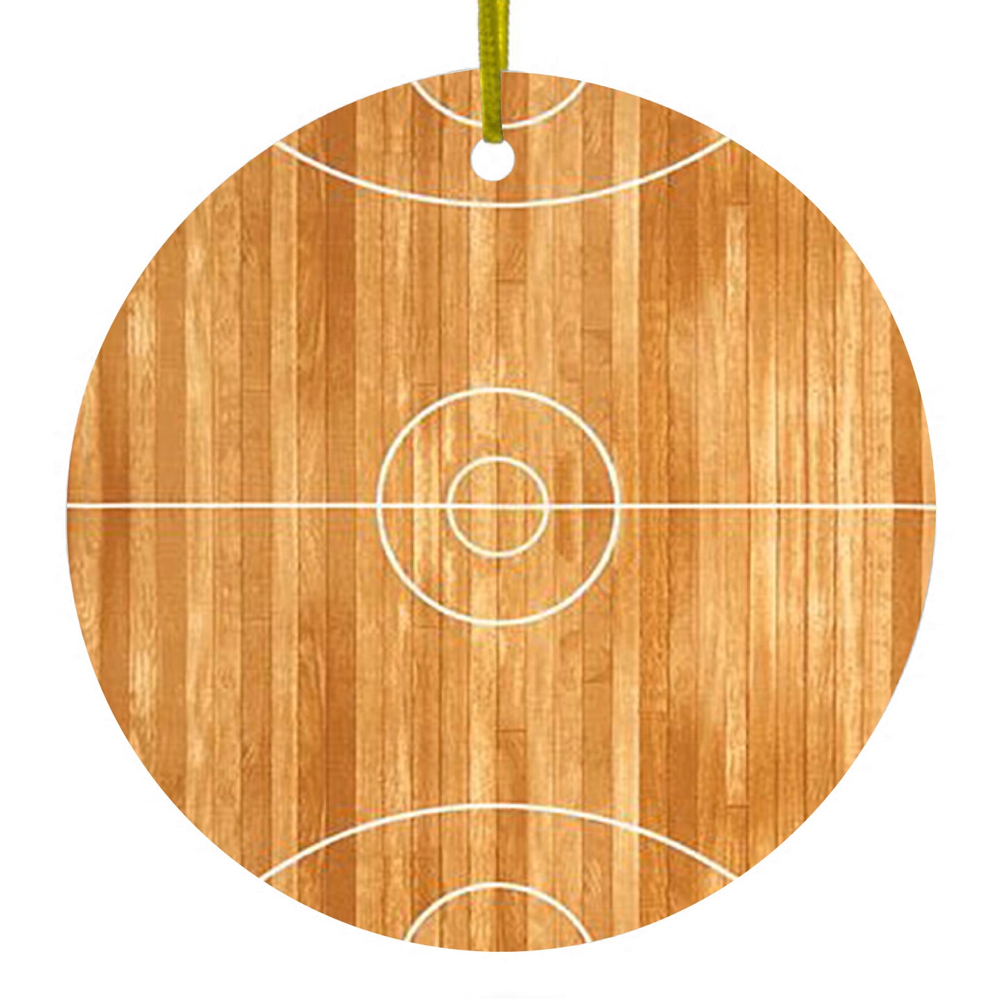 DistinctInk® Hanging Ceramic Christmas Tree Ornament with Gold String - Great Gift / Present - 2 3/4 inch Diameter - Basketball Court Layout
