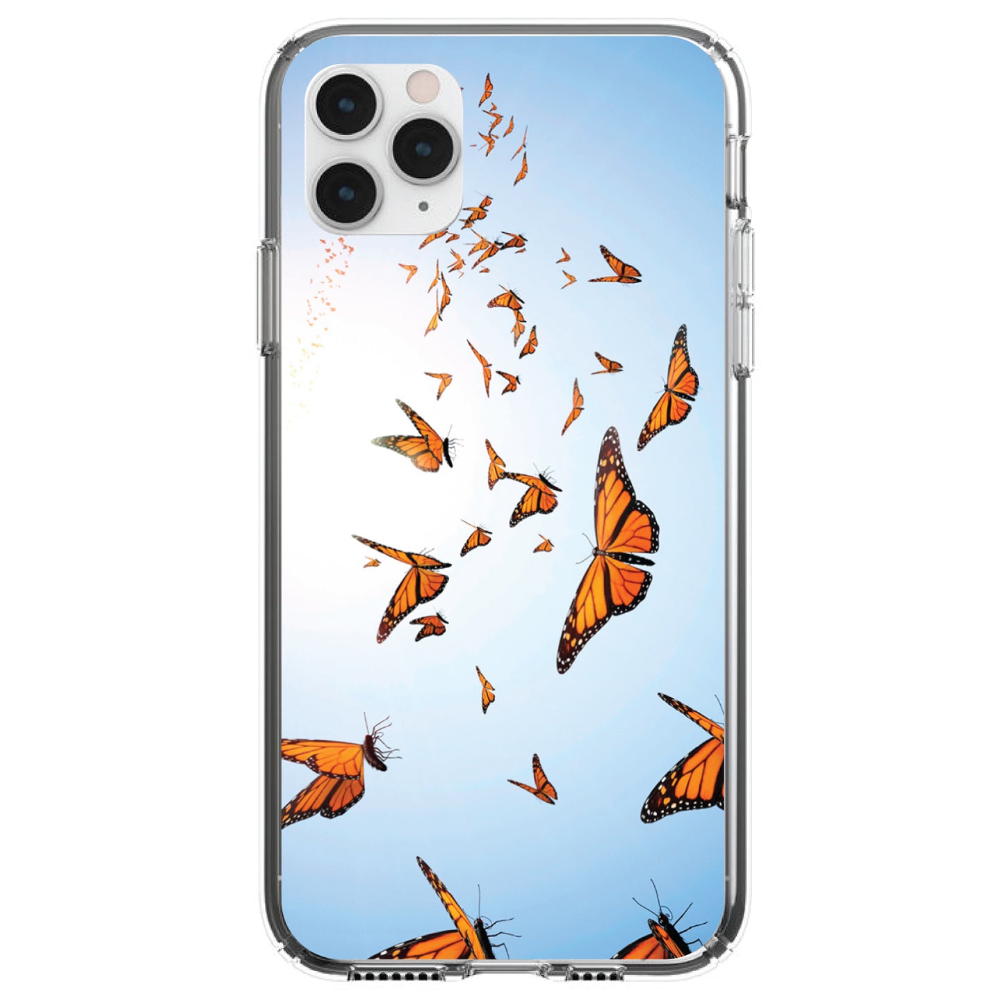 DistinctInk® Clear Shockproof Hybrid Case for Apple iPhone / Samsung Galaxy / Google Pixel - Flying Monarch Butterflies