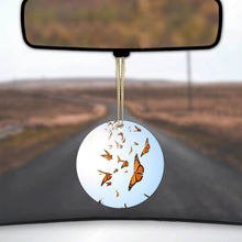 DistinctInk® Hanging Ceramic Christmas Tree Ornament with Gold String - Great Gift / Present - 2 3/4 inch Diameter - Flying Monarch Butterflies