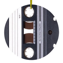 DistinctInk® Hanging Ceramic Christmas Tree Ornament with Gold String - Great Gift / Present - 2 3/4 inch Diameter - Audio Cassette Tape