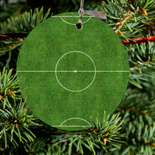 DistinctInk® Hanging Ceramic Christmas Tree Ornament with Gold String - Great Gift / Present - 2 3/4 inch Diameter - Soccer Field Layout