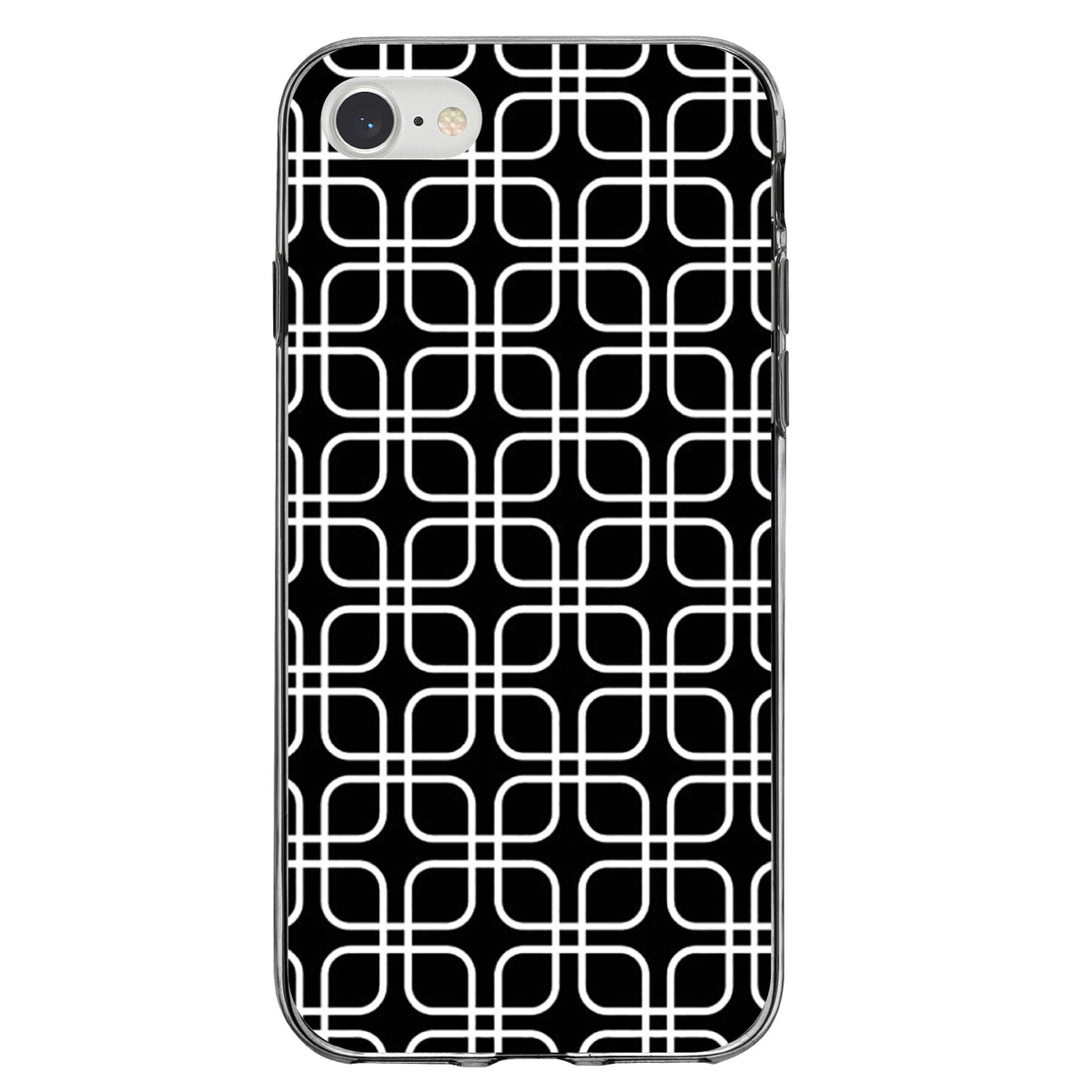 Black White Square Pattern Geometric Clear Shockproof iPhone Case, view 5