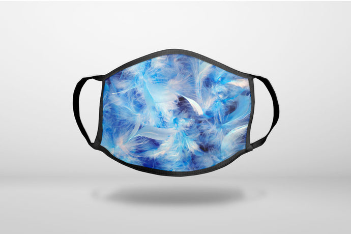 Blue Feathers - 3-Ply Reusable Soft Face Mask Covering, Unisex, Cotton Inner Layer