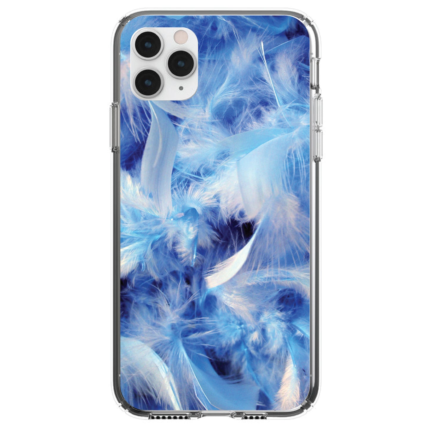 DistinctInk® Clear Shockproof Hybrid Case for Apple iPhone / Samsung Galaxy / Google Pixel - Blue Feathers