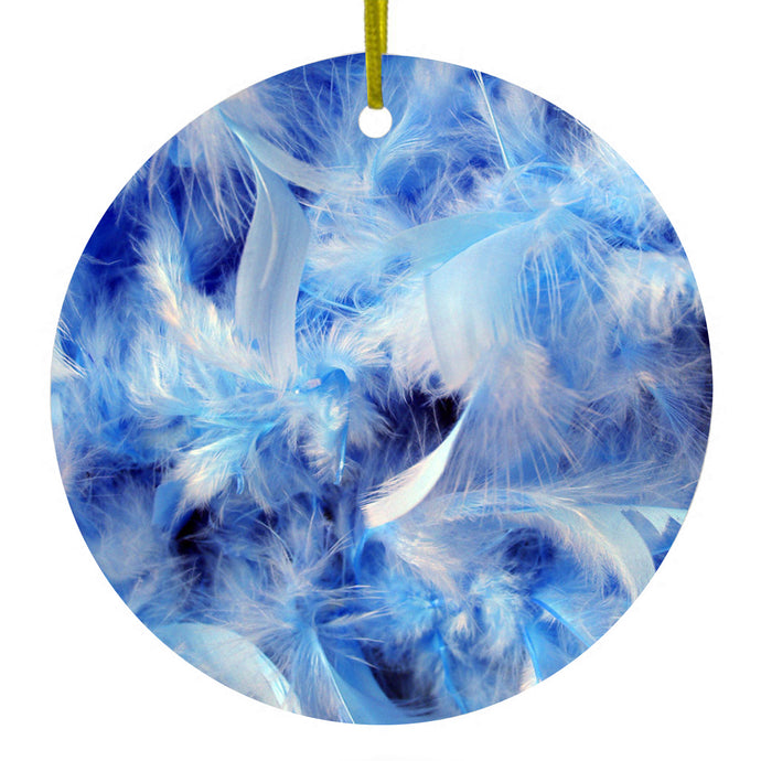 Blue Feathers Ceramic Ornament