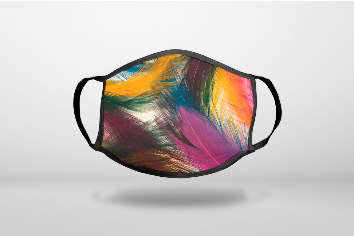 Multi Color Feathers - 3-Ply Reusable Soft Face Mask Covering, Unisex, Cotton Inner Layer