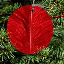 DistinctInk® Hanging Ceramic Christmas Tree Ornament with Gold String - Great Gift / Present - 2 3/4 inch Diameter - Red Feather Texture