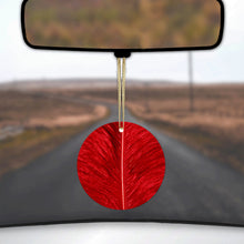 DistinctInk® Hanging Ceramic Christmas Tree Ornament with Gold String - Great Gift / Present - 2 3/4 inch Diameter - Red Feather Texture