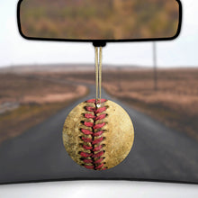 DistinctInk® Hanging Ceramic Christmas Tree Ornament with Gold String - Great Gift / Present - 2 3/4 inch Diameter - Old Baseball Stitch