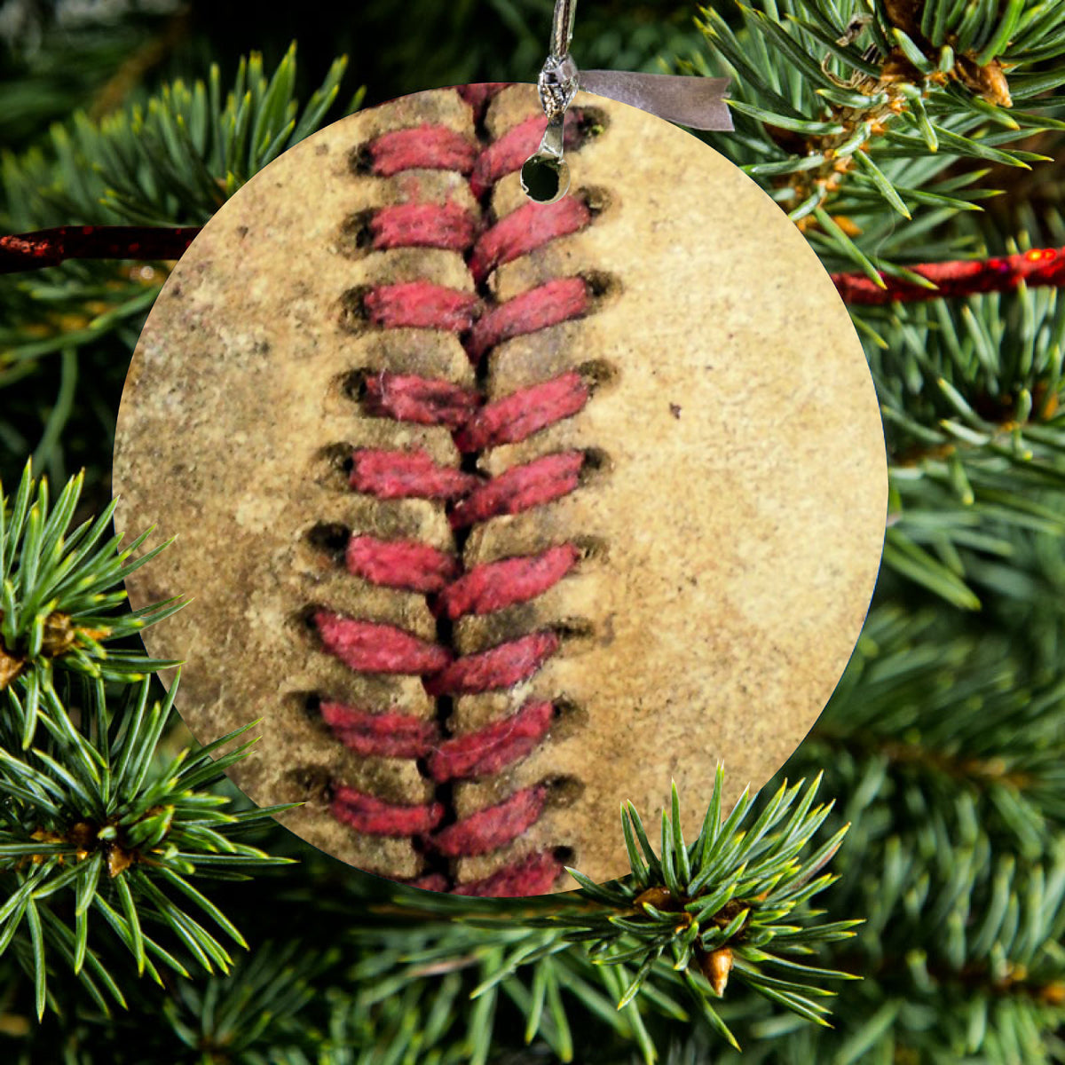 Old Baseball Stitch Ceramic Ornament, view 2